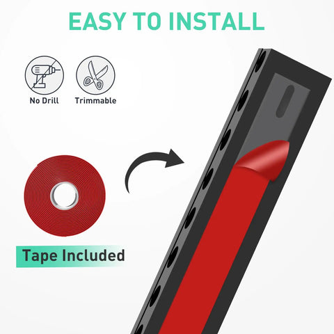 Updated Open Slot Cable Raceway Kit With Five 77 Inch Wire Covers shown easy to install with included tape and no drill needed