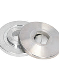 2 Pack Premium Carbide Pressure Plates and Bearing Block for 10 Inch Aluminum Miter Saw, showing two round metal plates