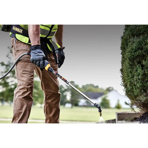Person using 20V Max 4 Gallon Lithium Ion Cordless Backpack Sprayer Kit With 2Ah Battery for lawn care