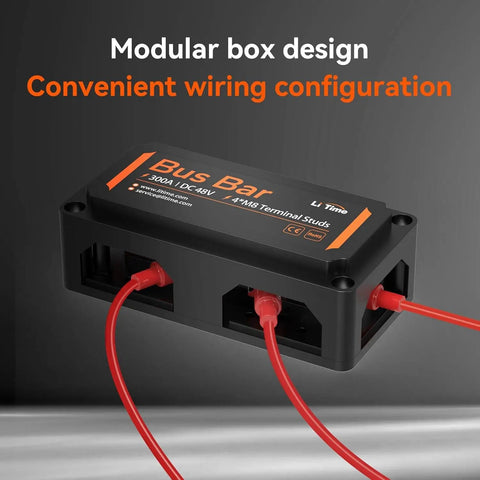 2 Pack 300A Beefy Bus Bar Power Distribution Block With Four M8 Terminal Posts Max DC 48V For Automotive Marine And Solar Systems Red And Black Dual Terminal Block For Heavy Duty Electrical Setup, black modular box with red wires