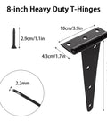 6 Pack 8 Inch T Strap Hinges Heavy Duty Shed Door Hinges Gate Strap Black Tee Hinge For Wooden Fences Yard Barn Doors Gates