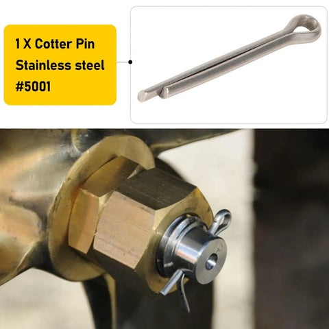 Brass Prop Nut Kit For Inboard Boats with stainless steel cotter pin on 1 inch shaft securing propeller hardware