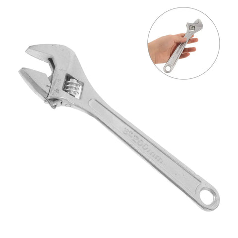 Adjustable Wrench Pro With Extra Wide Jaw, 8 Inch, shown held, ergonomic handle for plumbing and cabinet fittings