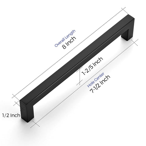 20 Pack 7-1/2 Inch Square Kitchen Cabinet Handles Matte Black Pulls For Cupboard And Drawer
