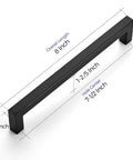 30 Pack 7.5 Inch Square Cabinet Handles Matte Black Drawer Pulls For Kitchen Cabinets And Cupboards with measurement details
