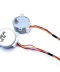 35BYJ46 Small DC Stepper Motor With Gearbox 5V 12V 24V Permanent Magnet showing wires and mounting points for robotic automation.