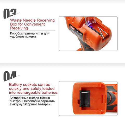 14.4V Cordless Rivet Gun With Rechargeable Lithium Battery showing waste needle receiving box for convenient use.