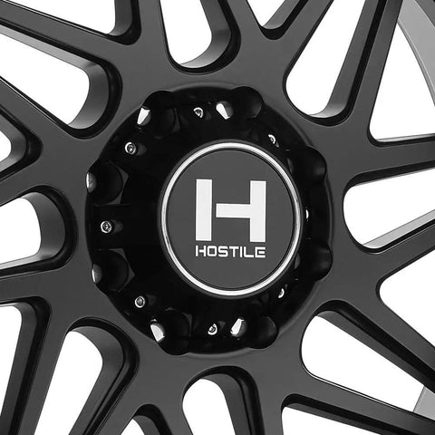 Close-up of 22X12 Satin Black Truck Wheels With 6X135 Bolt Pattern And Minus Forty Four Offset detailing stylish spoke design.
