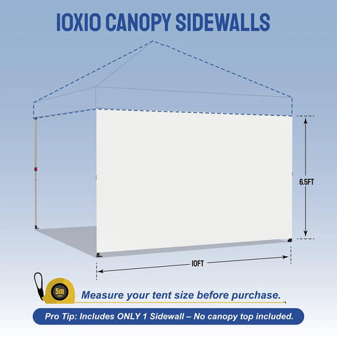 Diagram showing SunWall Silver Coated Sidewall For 10x10 Pop Up Canopy Tent 1 Pack Waterproof 150D Polyester dimensions