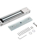 Heavy Duty Magnetic Lock With 600 Lbs Holding Force For 12V Access Control; silver aluminum lock and mounting hardware visible
