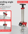 1 Station Sheet Metal Roller Bender Tool For DIY Fabrication And Roofing Projects, Precision 0 To 100 Degree Bends, Oblique Bearing Design Keeps Edges Scratch Free For Clean Pro Grade Finishes, showing adjustable bending angle 0-100 degrees with 45-degree and 90-degree examples.