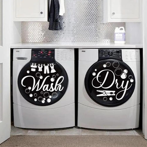 Heavy Duty Laundry Room Wall Stickers Featuring Wash And Dry Vinyl Decals For Your Home With Straight Up Minimalist Diy Decor Vibes In Crisp White Wall Accent Look on washing machine fronts.