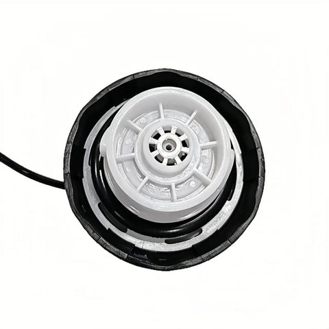 Direct Replacement Gas Cap For Smart Fortwo Cabrio 2004 2019 Fits OEM Specs Made From ABS Plastic With Tight Seal Easy Plug And Play Install Durable Fuel Tank Cap That Matches Factory Thread Size., top view of black and white ABS gas cap with sealing ring
