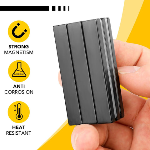 Neodymium magnetic bar (DIYMAG) in black, 2.36 x 0.39 x 0.12 in, held by fingers
