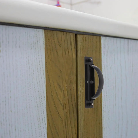 Stealthy Recessed Zinc Alloy Door Handle 85mm Rotation Pull on wood cabinet door, low-key profile