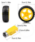 Smart Car Robot Plastic Tire Wheel Set With DC 3-6V Gear Motor, 65x27mm wheels and dimensions for DIY robot projects.