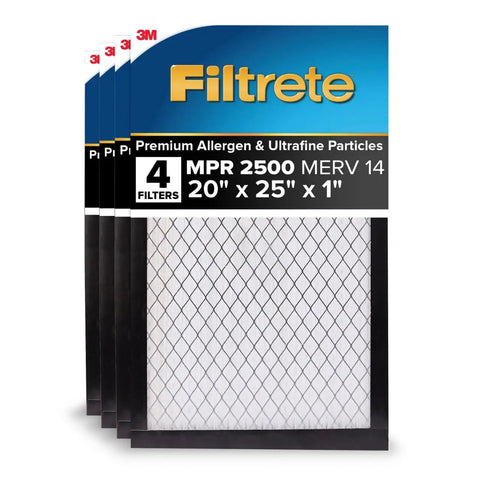 4-pack 20x25x1 MERV 14 Air Filter for AC and Furnace, allergen guard, MPR 2500, ultrafine particle capture, asthma friendly