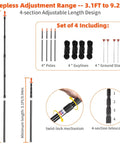 Heavy Duty Telescoping Tarp Poles Set Of Four Four Section Adjustable From 3.1 Ft To 9.2 Ft Aviation Aluminum with stakes and guylines.