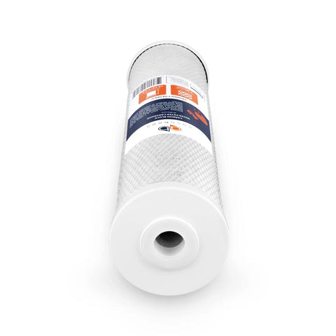 Front view of 4.5 X 20 Inch Carbon Block Filter Cartridge, 5 Micron Coconut Shell CTO for whole house filtration, Big Blue style.