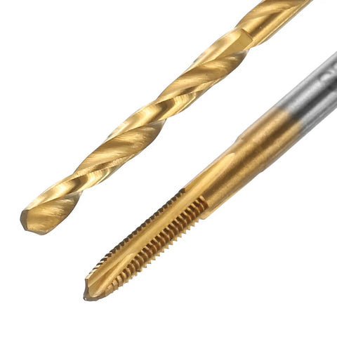 DIY Friendly M2.5 x 0.45 Tap And Drill Bit Set With Two Spiral Point Thread Taps And Two 2.1mm Drill Bits Titanium Coated HSS 6542 Tapping Tool Kit