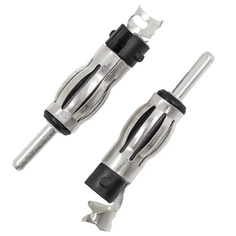 Universal DIN Plug Car Radio Adapter Kit For Antenna Connector and Crimp Repair, silver copper-nickel plated body, top view