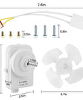 Condenser Fan Motor Kit for Refrigerator Replacement Includes W10130108 Motor ABS Blade; size dimensions and screws shown