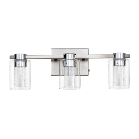 Three Light Brushed Nickel Vanity Light With Crystal Glass Shade 3000K 4000K 6000K Color Temperature Eye Protection LED Wall Sconce
