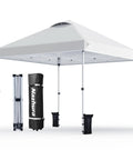 10 by 10 Foot Pop Up Canopy Tent With Sand Weight Bag Freestanding Sun Shelter for picnic and camping, height adjustable, white steel frame