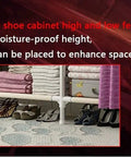 Portable Hanging Closet Wardrobe Organizer With Heavy Duty Fabric Build And Slick Quick Setup For Shoes Hats And Coats A Premium Space Saving Storage Rack In Bright Yellow Finish showcasing shoes stored under a moisture-proof height cabinet.