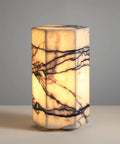Illuminated real marble hexagon table lamp with tri color dimmable LED, handcrafted design, European marble finish, one of a kind