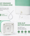 Compact Portable Foldable Washer With Amped Up Motor And Three Wash Cycles showing easy drainage with drain hose and non-slip bottom.