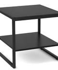 Premium Black Square End Table With Rich Wood Grain Finish Heavy Duty Frame And Cold Beer Mini Fridge Stand, 20 inch