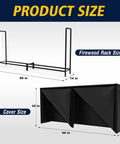 Dimensions of 8ft Heavy Duty Firewood Rack With Weather Resistant 600D Oxford Cover, showing 96x48x14 inch rack and 98x42x18 inch cover.