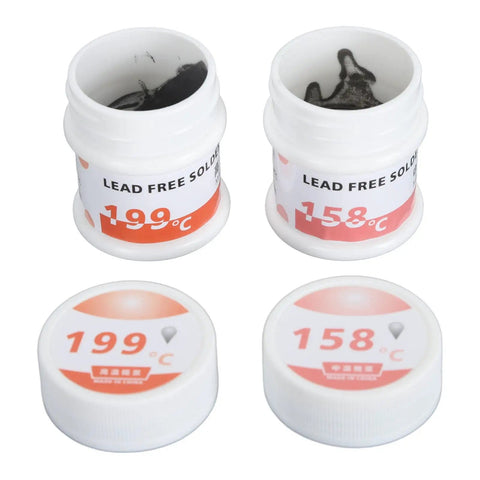 Non Corrosive Solder Paste For Electronics Repair, 25 To 45 Micron Flux Particles, Melts At 158 To 199 C, Two Pack Open Jars