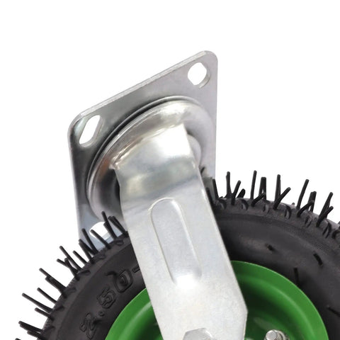 Heavy Duty Pneumatic Caster Wheels 8 Inch Air Tires Smooth As Butter Industrial Casters close-up view of galvanized steel and rubber tire.