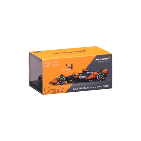 McLaren MCL38 1:43 Scale 2024 Die-Cast Formula Car With Helmet Display Box And Norris Number Four Lando Norris Collectible Model