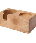 Sweet Beech Wood Coffee Tamper Stand With Clever Side Nook Securely Stores 51 To 58 Mm Tools, smooth solid wood, flat non-slip surface.
