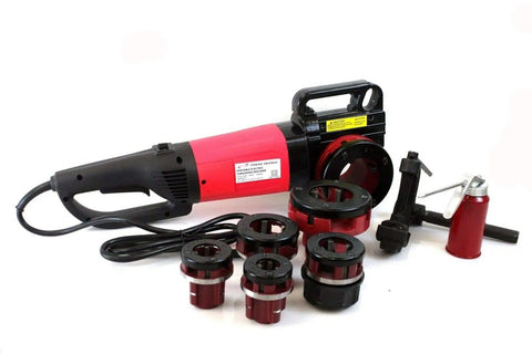 Heavy Duty Portable Electric Pipe Threader Machine With Six Cast Iron Dies handles half to two inch NPT pipes, red and black design.