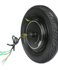 14 Inch 36 Volt 500 Watt Brushless Hub Motor Wheel With Integrated Drum Brake For Electric Scooter And Electric Bike Conversion, rear view with wires.
