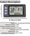 Electric Bicycle LCD Dashboard Panel For Scooters 24V 36V 48V 60V 5 Pin Connector dimensions and specifications shown.