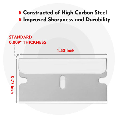 Heavy Duty Single Edge Razor Blades, 100 Pack For Industrial Scraping, Made From High Carbon Steel, 1.53 x 0.77 inch size