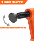 Flex swivel clamp pad of heavy duty 3 inch c clamp featuring powder coated orange ductile iron frame and zinc plated acme screw.