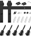 Heavy Duty Sliding Barn Door Hardware Kit For 6-Foot Track System With Smooth Quiet Glide For 36-Inch Doors Two-Piece Rail Black Finish