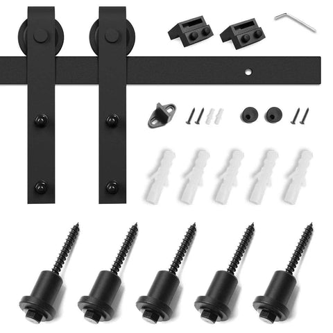 Heavy Duty Sliding Barn Door Hardware Kit For 6-Foot Track System With Smooth Quiet Glide For 36-Inch Doors Two-Piece Rail Black Finish