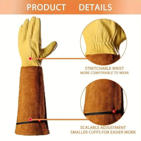 Rugged Leather Work Gloves For Men And Women Built Tough Cowhide Gardening Gloves Puncture And Cut Resistant with wrist details