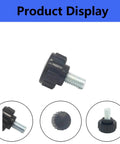 Front and side view of Ten Piece Set Of M4 X 10 Mm Knurled Threaded Thumb Screws In Black Round Clamping Grip Knobs For Machinery And Latches Beefy Carbon Steel With ABS Insert For Easy Quick Adjustments