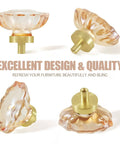 Four Pack Glass Cabinet Knobs And Pulls With Oval Champagne Crystal Knobs On Satin Brass Brushed Gold Base For Dresser Wardrobe And Cabinet Drawers Easy Install With Three Screw Options