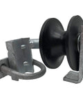 Chain Link Nylon Gate Track Wheel Rollers For Two Inch Gate Frames And One And Five Eighths Inch Track Pipes Two Wheels With Safety Retainer Bracket For On Track Alignment And Smooth Gate Operation side view