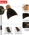 Plug In Swing Arm Wall Sconce Set Of Two Dope Black Bedside Reading Lamps With Cord And On Off Switch Adjustable Arm And Head