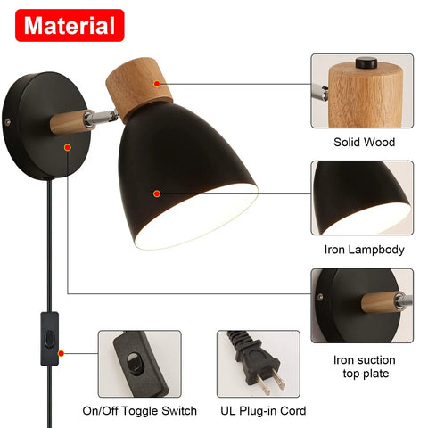 Plug In Swing Arm Wall Sconce Set Of Two Dope Black Bedside Reading Lamps With Cord And On Off Switch Adjustable Arm And Head
